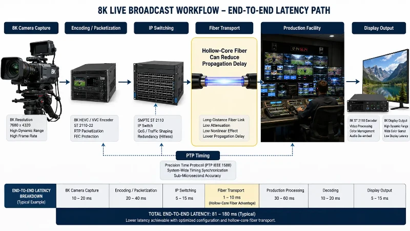 End-to-end latency path in an 8K broadcast network End-to-end latency path in an 8K broadcast network
