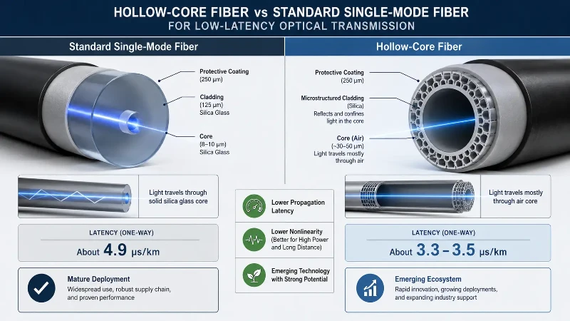 Hollow-core fiber versus standard single-mode fiber latency comparison Hollow-core fiber versus standard single-mode fiber latency comparison