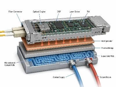 Liquid-assisted optical transceiver with cold plate and thermal bridge Liquid-assisted optical transceiver with cold plate and thermal bridge